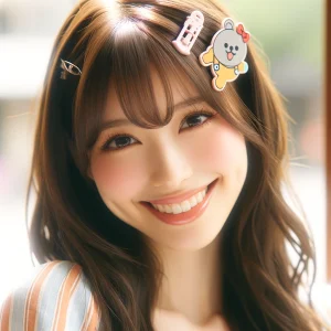 -A-young-woman-with-a-character-themed-hair-clip-in-her-bangs-looking-cheerful-and-vibrant.-The-hair-clip-is-cute-and-adds-a-playful-touch-to-her-yout.webp