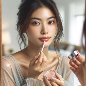 A-young-Asian-woman-applying-bubble-lip-scrub-on-her-lips-looking-at-a-mirror-in-a-bright-modern-setting.-The-woman-has-a-casual-stylish-appearanc.webp