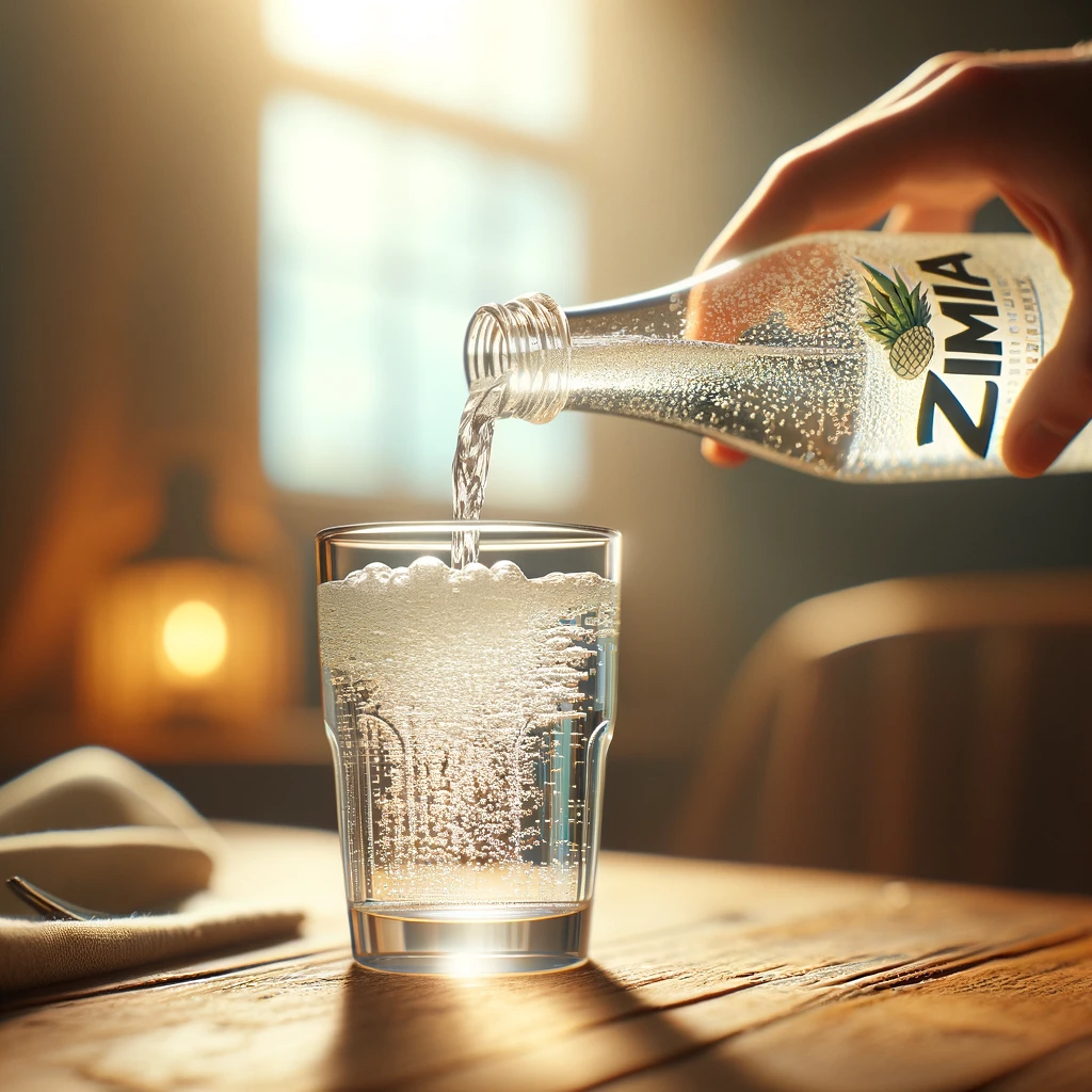 A-high-resolution-image-of-a-hand-pouring-a-clear-sparkling-beverage-from-a-bottle-labeled-ZIMA-into-a-clear-glass-cup.-The-cup-is-on-a-wooden-tabl.webp