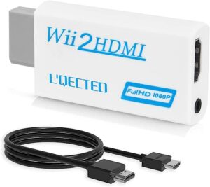 L'QECTED Wii To HDMI 変換アダプタ(1.5M HDMI接続ケーブルが付属します) Wii専用HDMI コンバーター480p/720p/1080pに変換 3.5mmオーディオ-HDMI接続でWiiを1080pに変換出力-wii hdmi変換アダプター